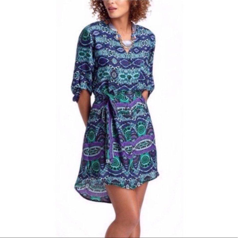 Maeve Ikat Frequencies Belted Shirt Dress Small